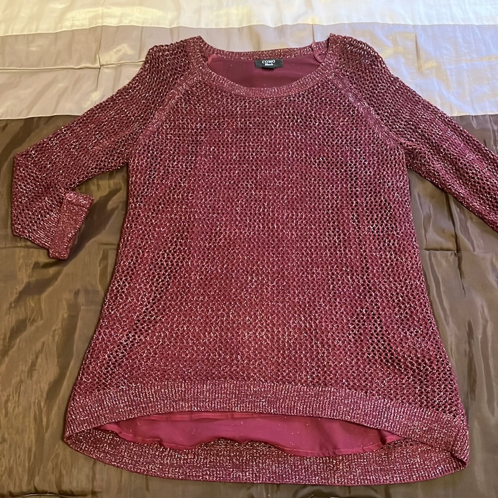 COMO Black Burgundy Fishnet Long Sleeve